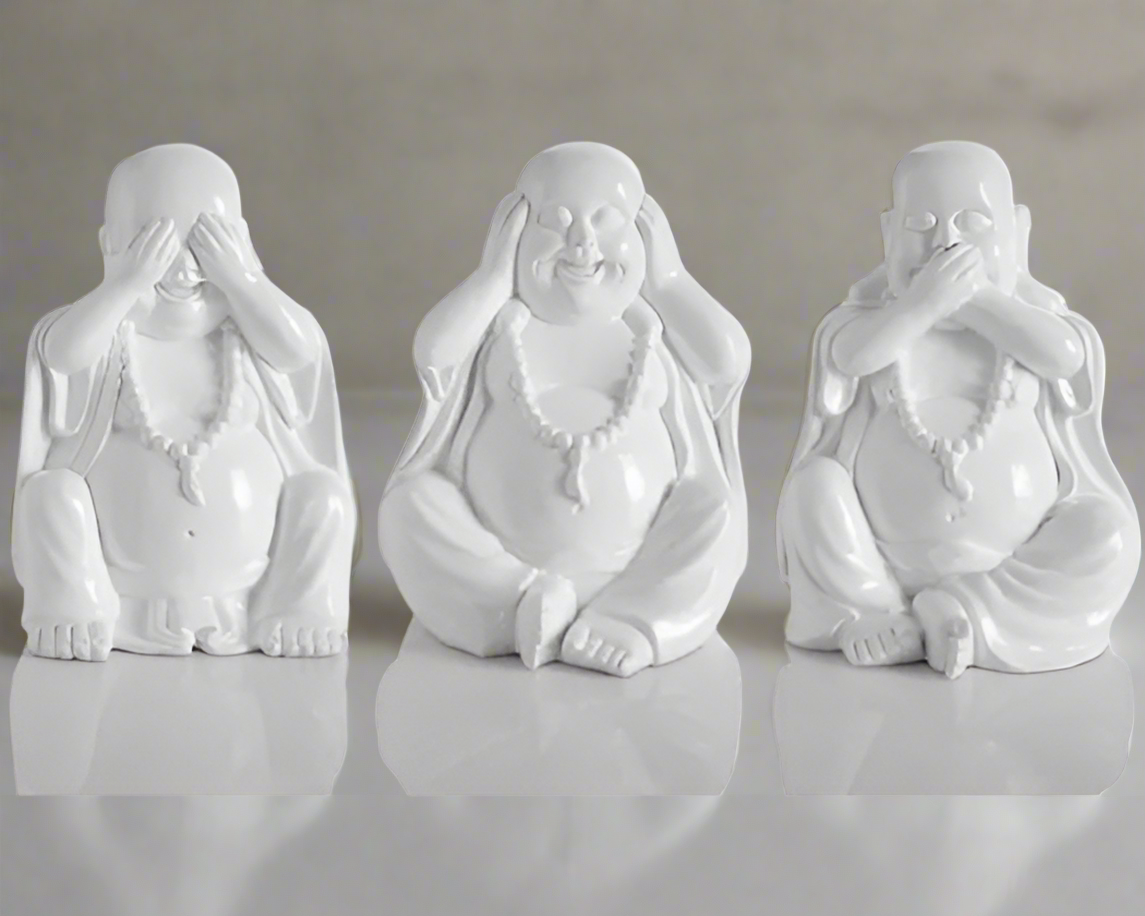 Buddha See / Hear / Speak NO Evil White 3 x Assorted 22.9CM