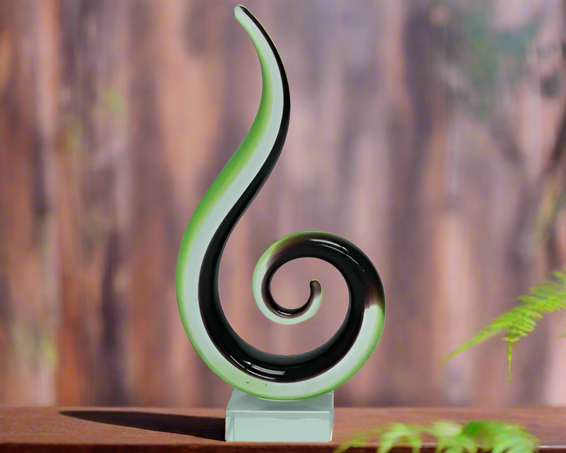 Glass Hook Koru Dark Green and Black - 24CM