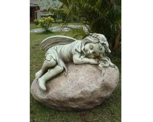 Fibre Clay Fairy Lying On Stone 36cmh - Urban Lush NZ