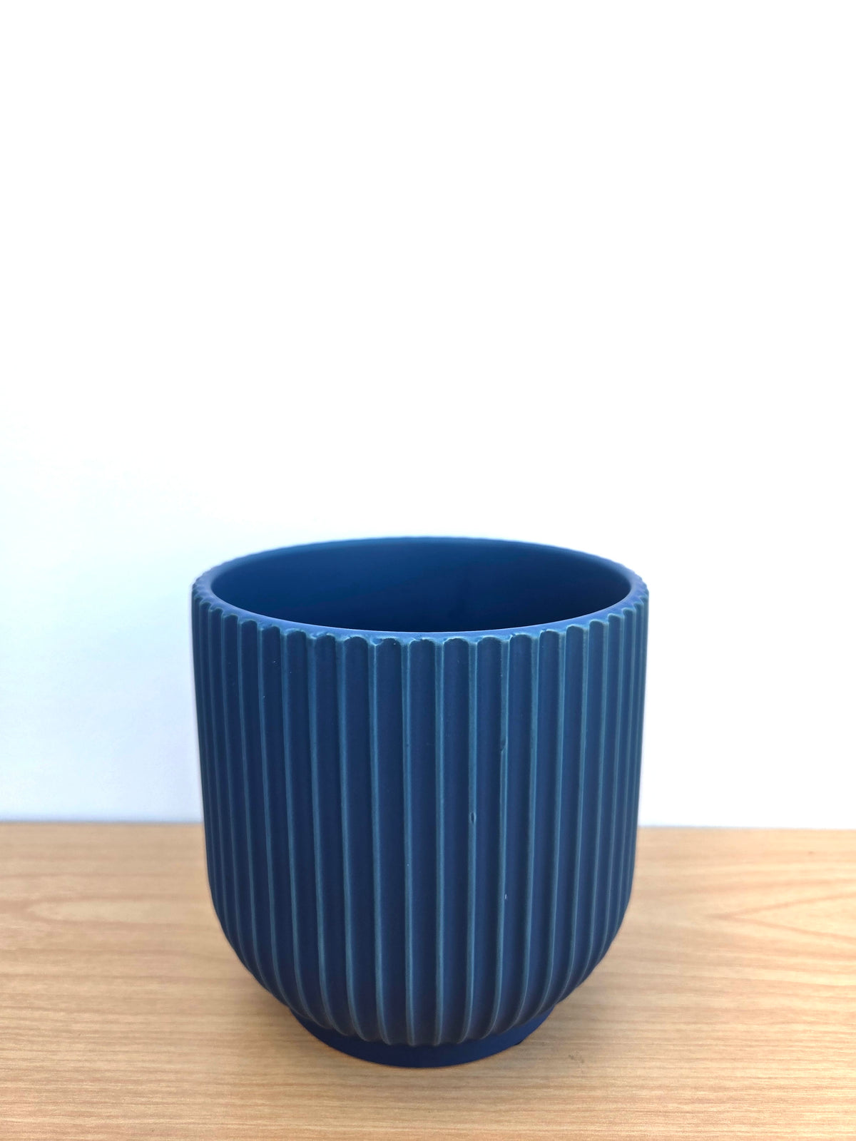 Maya Ribbed Ceramic Pot 14CM - Petrol Blue